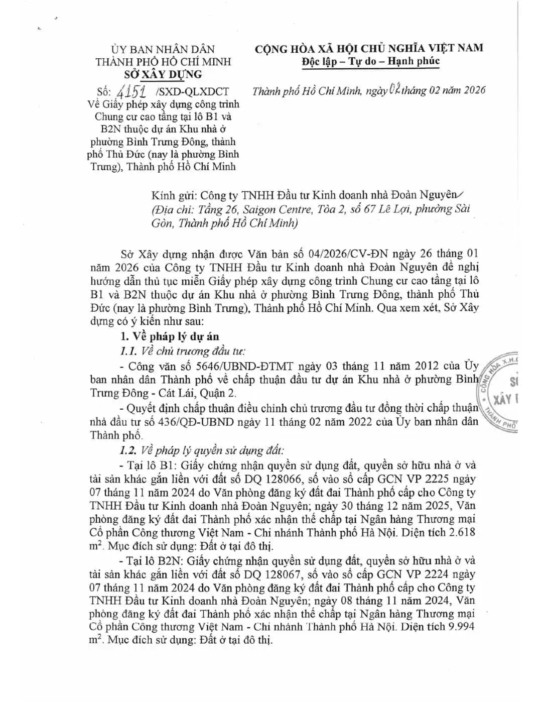 High-rise construction permit, lots B1 & B2N