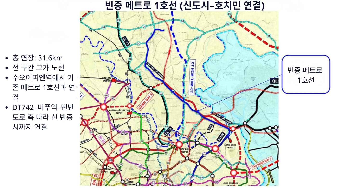 빈증 신도시 메트로 노선 방향도