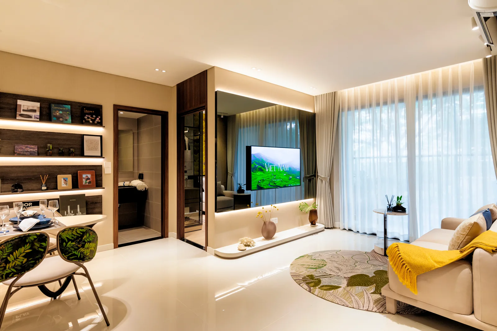 Plate VI · Open-plan living + dining + study niche